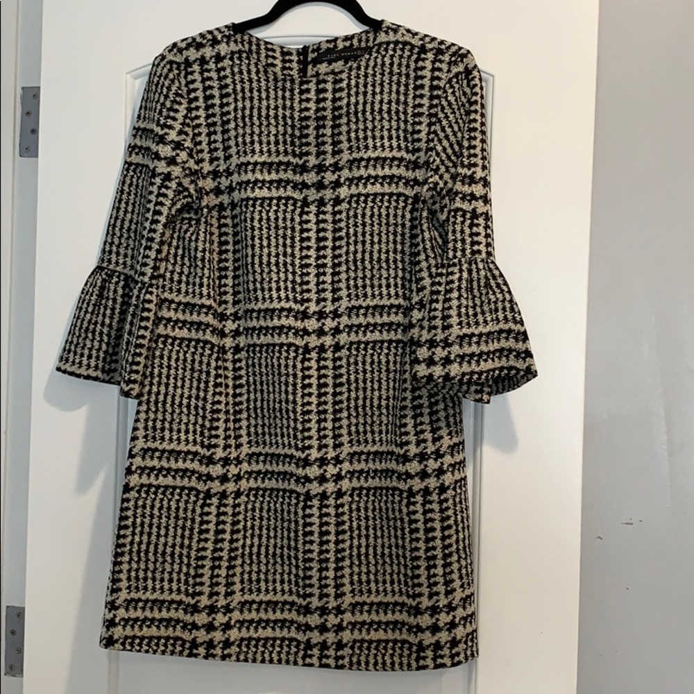 Black and white bell sleeve dress